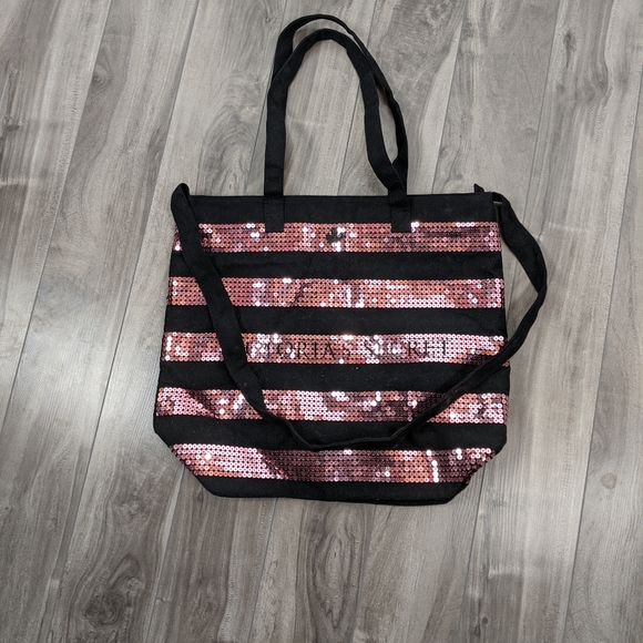 Victoria's Secret Pink Black Sequin Tote Bag - Picture 7 of 8